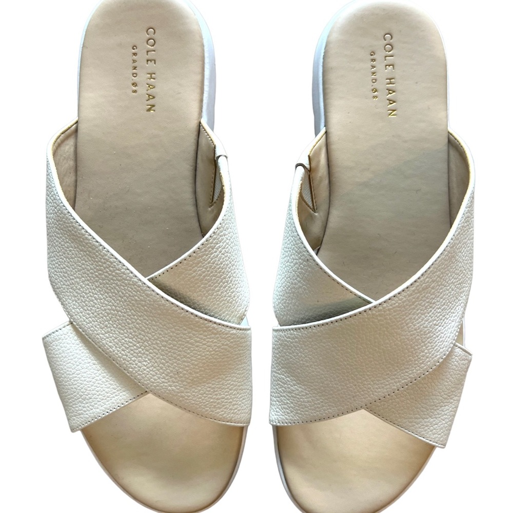 Cole Hann leather criss cross slide sandals size 9 optic white